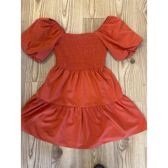 Unbranded Dress with puff sleeves and front smocking Size Small Orange - Picture 2 of 5